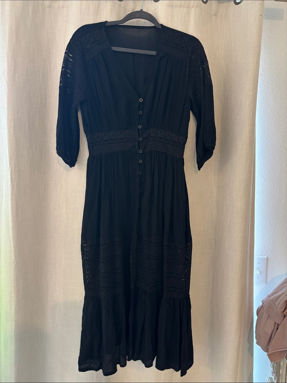 Women's Black Button-Front Midi Dress - swimsuit cover-up